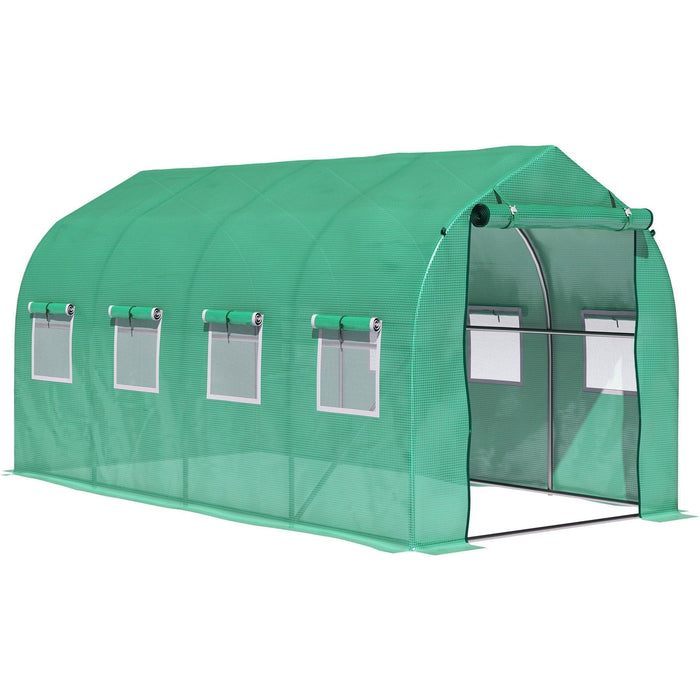 Outsunny 4 x 2M Polytunnel Galvanised Frame Greenhouse with Windows and Door - Green - Green4Life