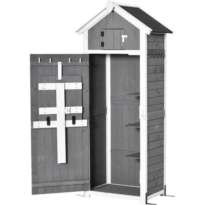 Outsunny Wooden Lockable Storage Shed with Workstation - Grey - Green4Life