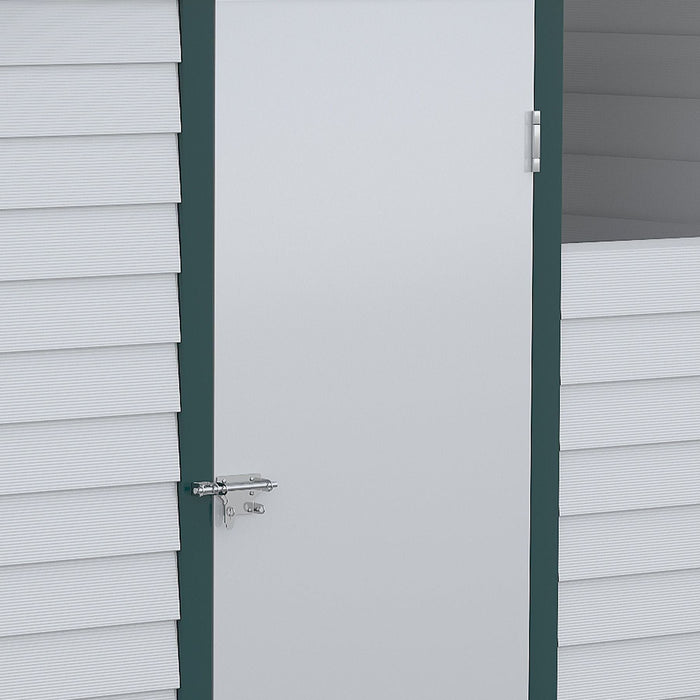 Outsunny 9FT x 6FT Galvanizsed Metal Garden Shed with Sloped Roof, Lockable Door - White/Green - Green4Life