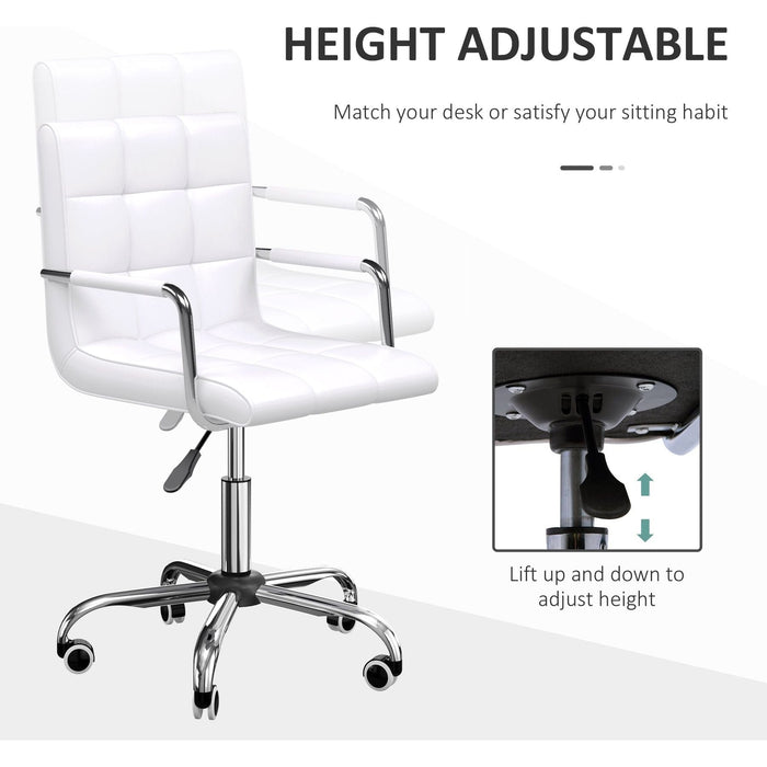 Vinsetto Mid Back PU Leather Desk Chair S with Armrests and Adjustable Height - White - Green4Life