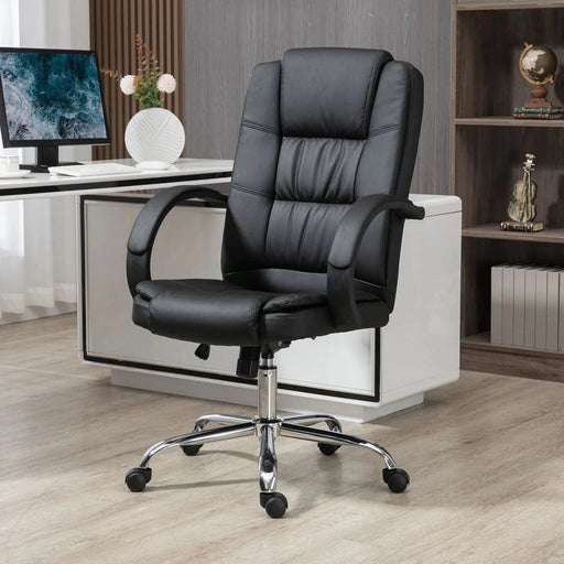 Vinsetto High Back Reclining PU Leather Office Chair with Padded Armrests and Adjustable Height - Black - Green4Life