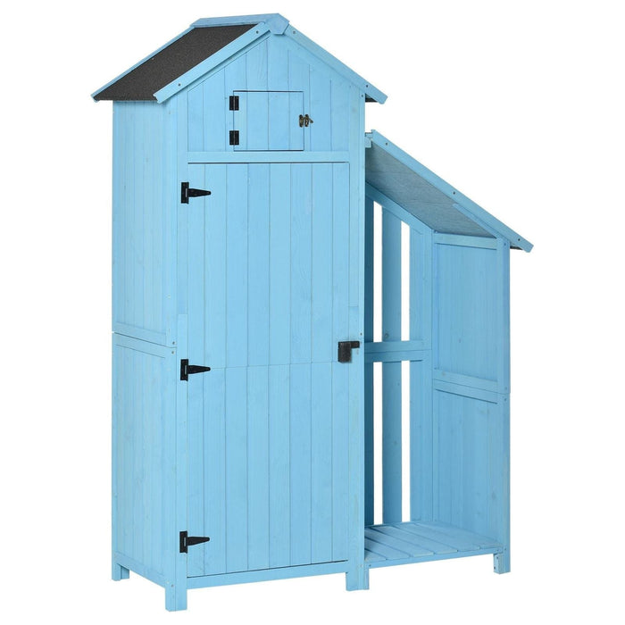 Outsunny Wooden Shed with Firewood Storage 180 x 130 x 55 cm - Blue - Green4Life