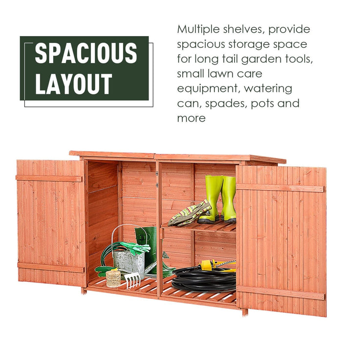 Outsunny 128L x 50W x 90Hcm Wooden Garden Storage Shed Organiser with Shelves & Double Door - Golden Red - Green4Life