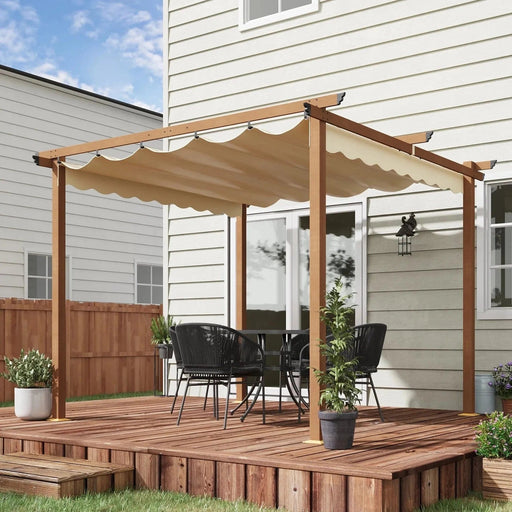 Outsunny 3x3m Aluminium Pergola with Retractable Canopy - Khaki - Green4Life