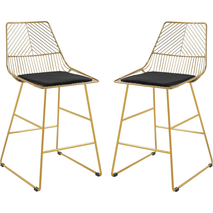 Set of 2 Modern Metal Bar Stools for Kitchen and Bar Counter - Gold/Black - Green4Life