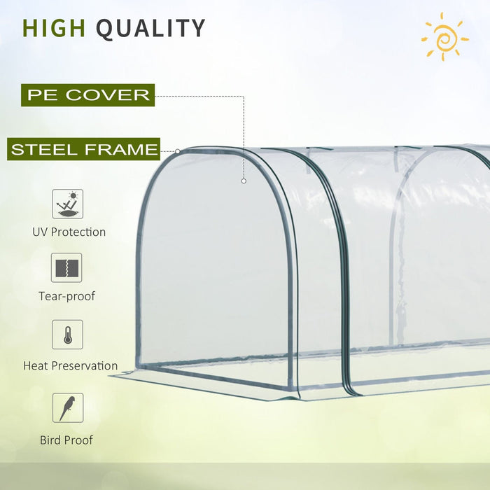 Outsunny 350L x 100W x 80H cm Small PVC Tunnel Greenhouse with Steel Frame - Green/Transparent - Green4Life