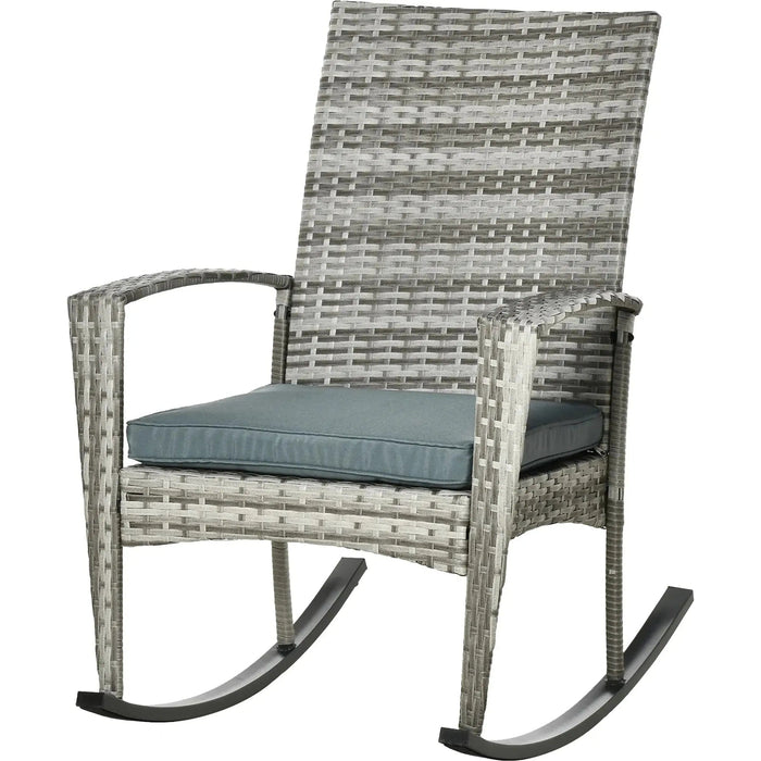 Swaying Comfort Rattan Rocker - Light Grey Wicker Outdoor Rocking Chair - Outsunny - Green4Life