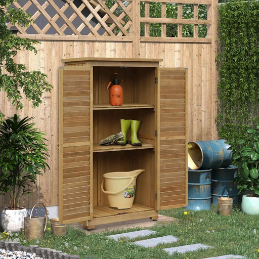 Outsunny Fir Wood Storage Shed with 3-Tier Shelves - 87cm x 47cm x 160cm - Green4Life