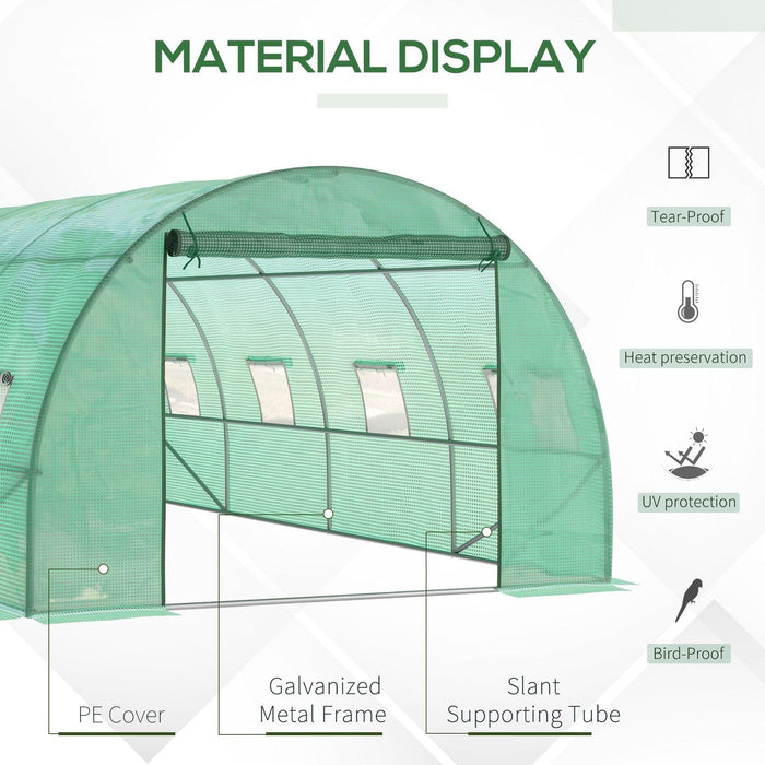 Outsunny 6 x 3 m Large Walk-In Greenhouse with Steel Frame, Zippered Door and 8 Roll Up Windows - Green - Green4Life