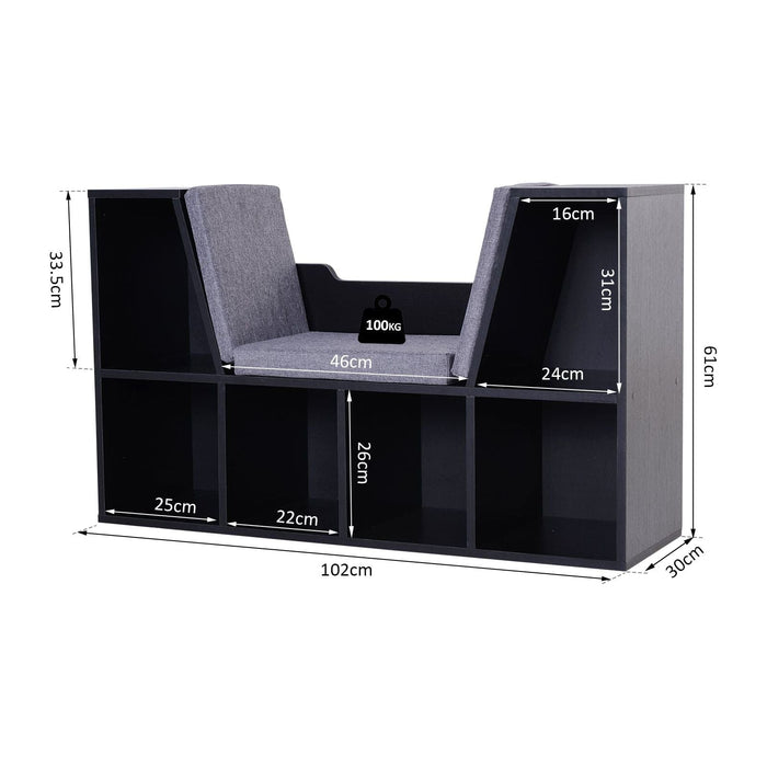 Shelving Unit with 6 Compartments and a Padded Seat - Black - Green4Life