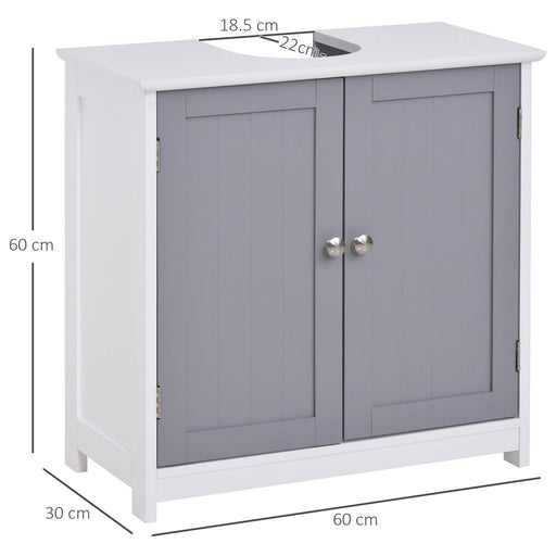 kleankin Vanity Unit Under Sink Bathroom Storage Cabinet with Adjustable Shelves 60x60cm - White & Grey - Green4Life