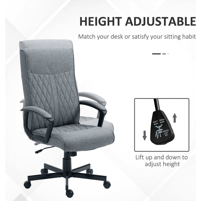 Vinsetto High-Back Office Chair, Linen Upholstery with Adjustable Height and Tilt Function - Grey - Green4Life