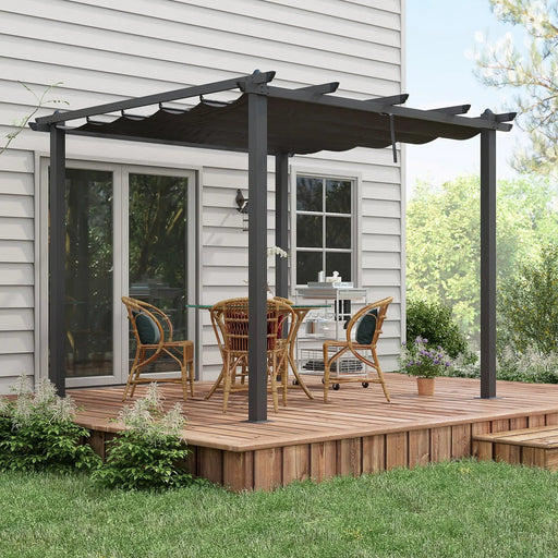 3 x 3 m Aluminium Pergola with Seamless Dark GreyRetractable Canopy - Outsunny - Green4Life