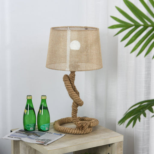 Rope Knot Table Lamp with Beige Fabric Lampshade - Green4Life