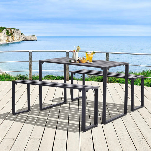 Metal Picnic Table and Benches for Outdoor Dining - Black - Outsunny - Green4Life