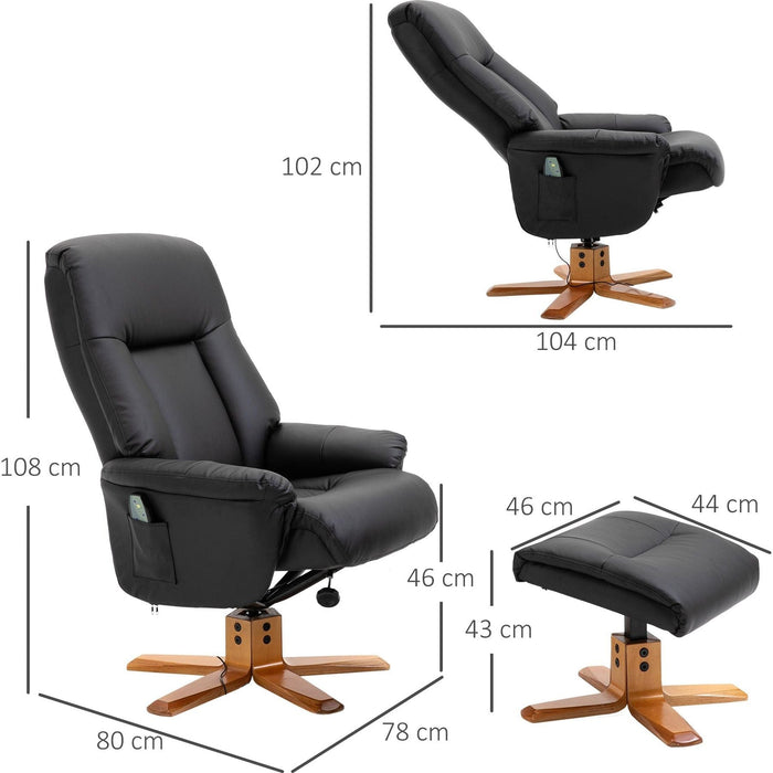 Faux Leather 10-Point Massage Recliner Armchair with Footstool - Black - Green4Life