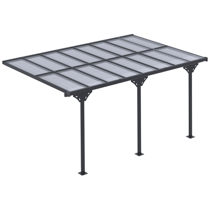 4.35 x 3 m Deluxe Wall-Mounted Pergola with Aluminium Frame & Polycarbonate Roof - Outsunny - Green4Life