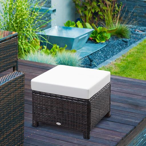 Cushioned Brown Rattan Ottoman - Comfort Stool for Outdoor Elegance - Outsunny - Green4Life