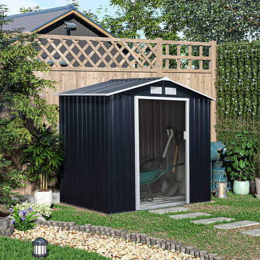 Outsunny 7 x 4 ft Lockable Metal Garden Shed with Air Vents - Dark Grey - Green4Life
