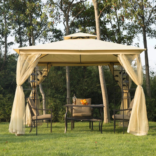 Outsunny 3x3m Elegance Gazebo with Mosquito Netting - Beige - Green4Life