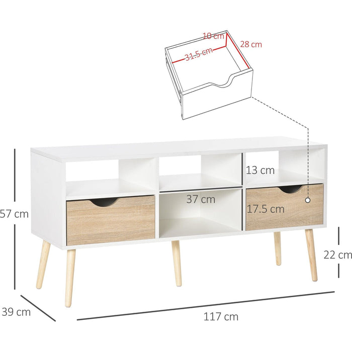 Multi-Storage TV Stand with Wooden Legs - White/Oak Effect - Green4Life