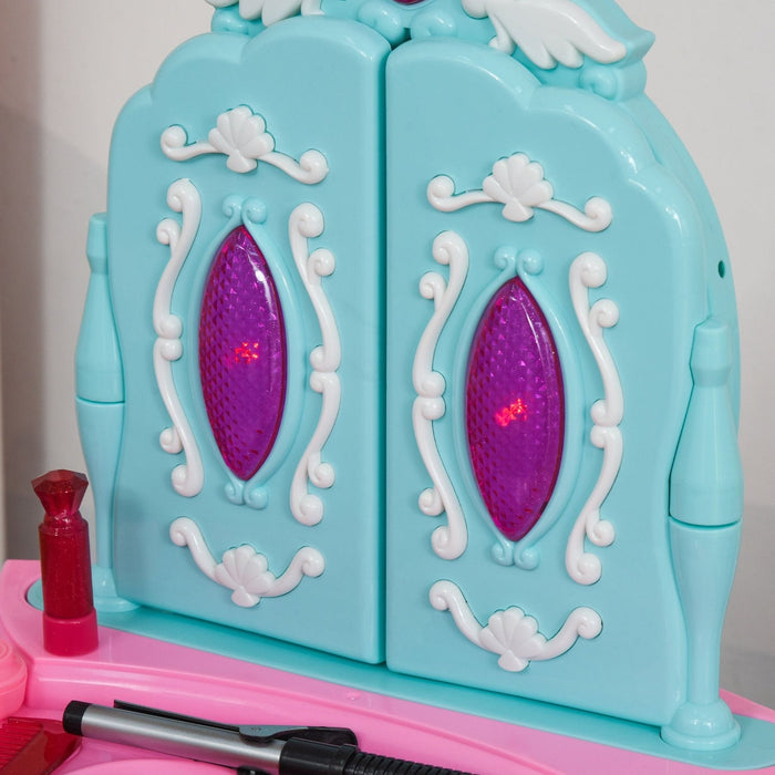 Childrens 32 Pcs Magic Light-Up Princess Dressing Table & Stool - Pink & Blue - Green4Life