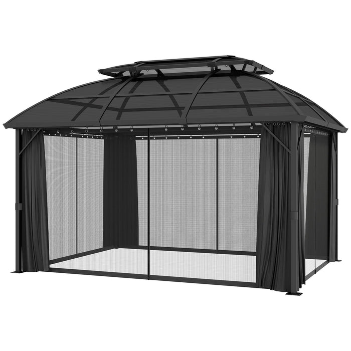 13 x 10 ft (4 x 3m) Luxury Black Polycarbonate Gazebo with Aluminium Frame, Double Roof, Curtains, and Netting - Outsunny - Green4Life