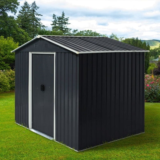 Outsunny 8 x 6ft Garden Storage Shed with Double Doors, Ventilation - Charcoal Grey - Green4Life