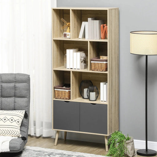 Modern Freestanding Bookcase with 6 Open Shelves & Bottom Cabinet - Natural/Dark Grey - Green4Life