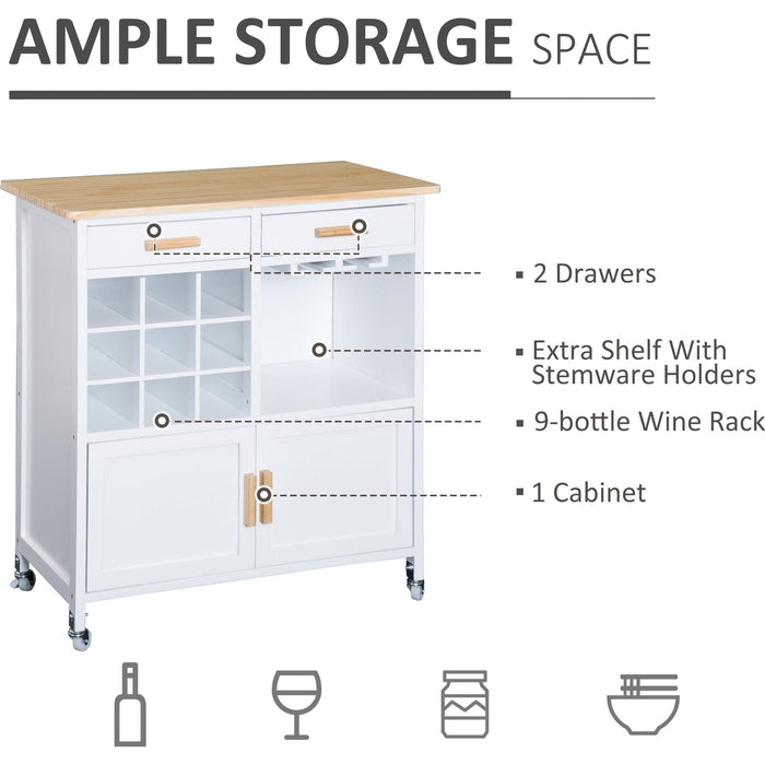 Kitchen Storage Trolley Sideboard with Wine Racks - White - Green4Life