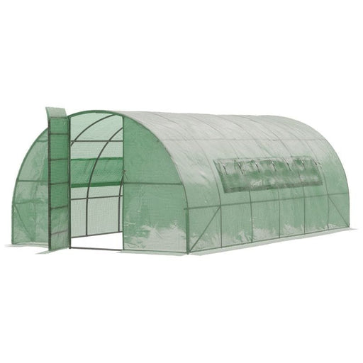 Outsunny 3 x 6M Reinforced Polytunnel Greenhouse with Metal Hinged Door, Galvanised Steel Frame & Mesh Windows - Green - Green4Life