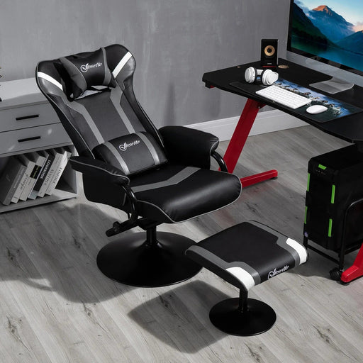 Vinsetto 2 Pieces Gaming Chair and Footrest Set with Lumbar Support - Black&Grey - Green4Life