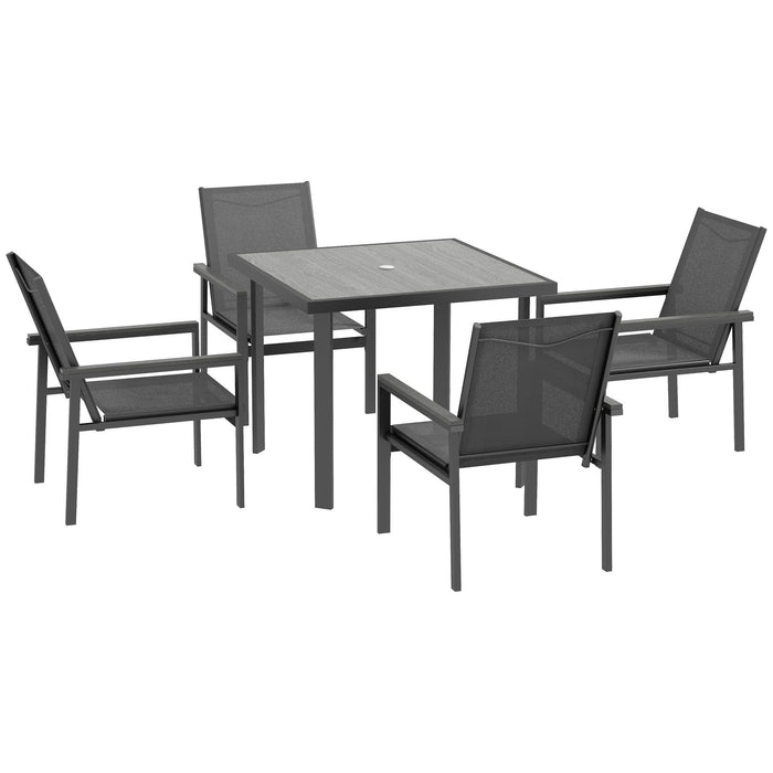 5-Piece Garden Dining Dining with Breathable Mesh Chairs and Glass Top Table - Grey - Outsunny - Green4Life