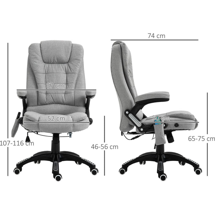 Vinsetto Recliner Office Chair with Six Massage Heating Points, Linen-Feel Upholstery - Light Grey - Green4Life