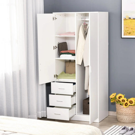 Modern Mirror Wardrobe with Adjustable Shelves & 3 Drawers, 80W x 50D x 180Hcm - White - Green4Life