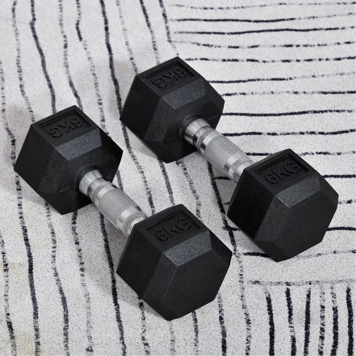 2x6kg Rubber Hex Dumbbells Set - Green4Life