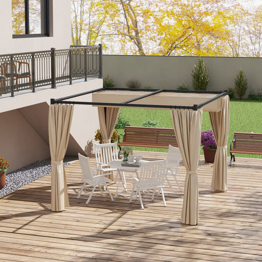 3 x 3 m Beige Retractable Pergola with Elegant Curtains - Outsunny - Green4Life