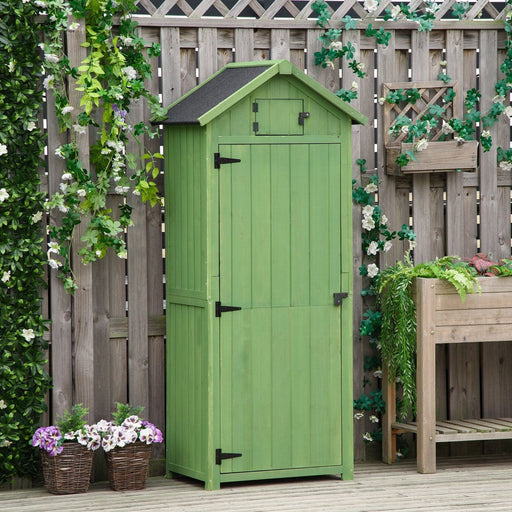 Outsunny Fir Wood Shed with 3 Shelves 77 x 54 x 179cm - Green - Green4Life