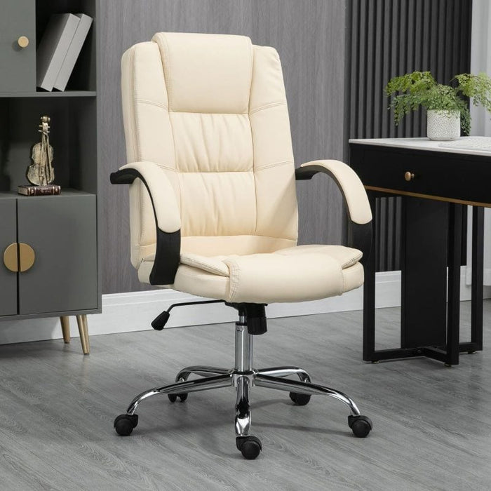 Vinsetto High Back Reclining PU Leather Office Chair with Padded Armrests and Adjustable Height - Beige - Green4Life