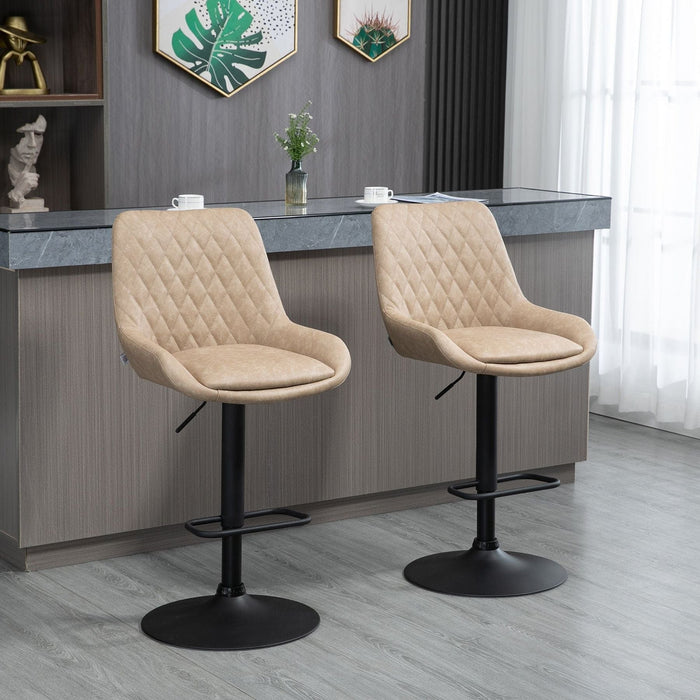 Set of 2 Retro Bar Stools with Faux Leather Upholstery & Swivel Seat - Light Khaki - Green4Life