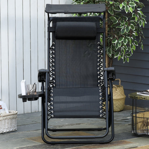 Eclipse Black Sun Lounger Chair with Canopy - Outsunny - Green4Life