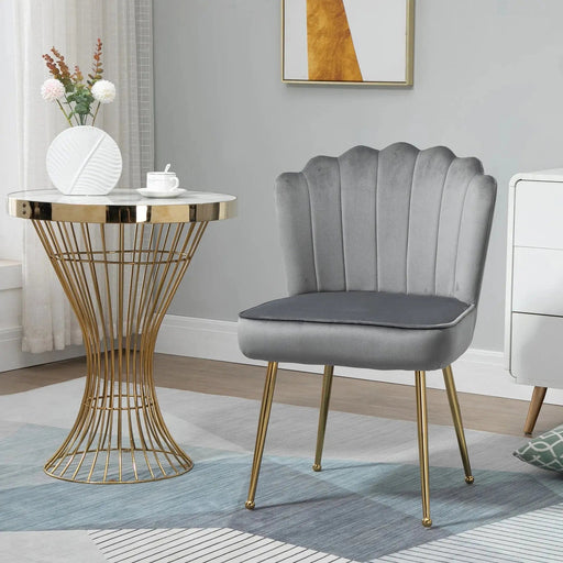 Velvet-Feel Shell Accent Chair with Metal Legs - Grey - Green4Life