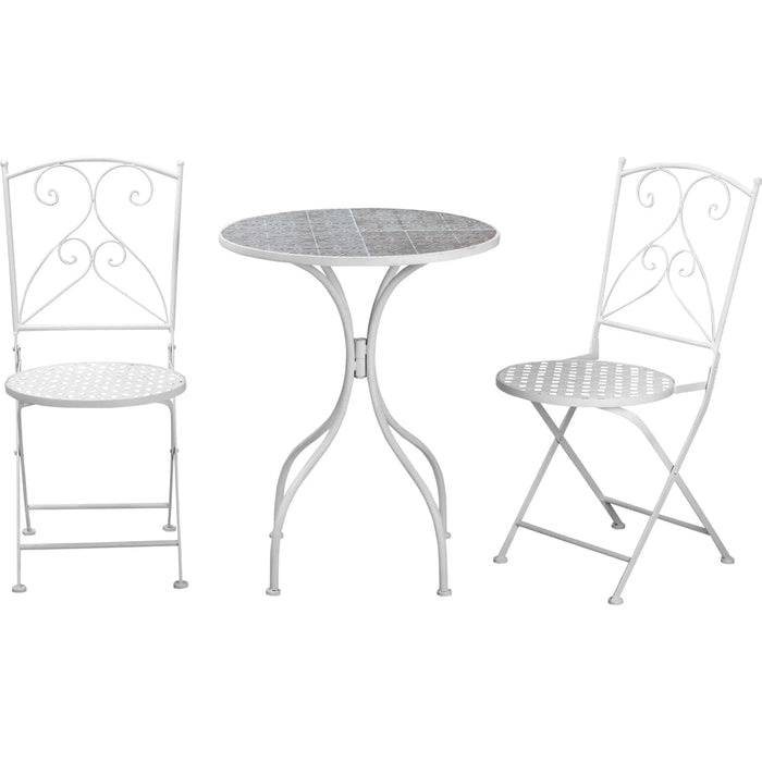 White Mosaic Bistro Set with Table & Folding Chairs - Outsunny - Green4Life