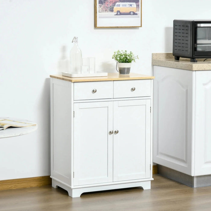 Kitchen Cabinet Side Storage Cupboard with Solid Wood Top White