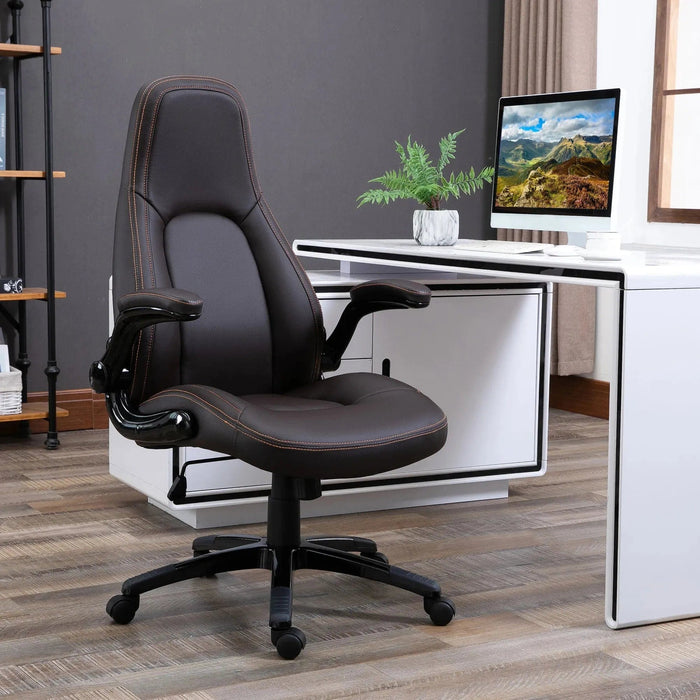 Vinsetto PU Leather Office Chair with Adjustable Height, Flip Up Armrests and Tilt Function - Dark Brown - Green4Life