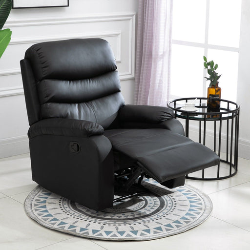 PU Leather Manual Recliner Armchair with Footrest - Black - Green4Life