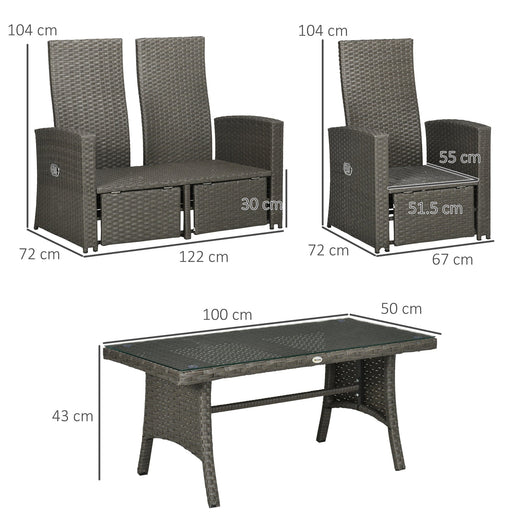 4-Piece Rattan Retreat - Outdoor Set with Reclining Chair and Glass Table - Outsunny - Green4Life