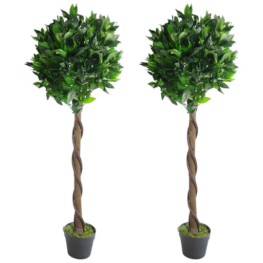 Pair of 120cm Twisted Stem Artificial Topiary Bay Trees - Green4Life