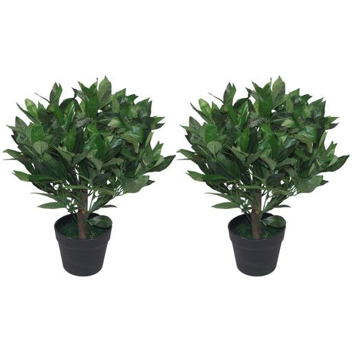 Pair of 50cm Dwarf Artificial Bay Trees Laurel Topiary Bushes - Green4Life