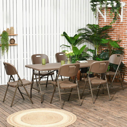 Patio 6- Seater Rattan Dining Set with Foldable Chairs and Table - Dark Brown - Outsunny - Green4Life